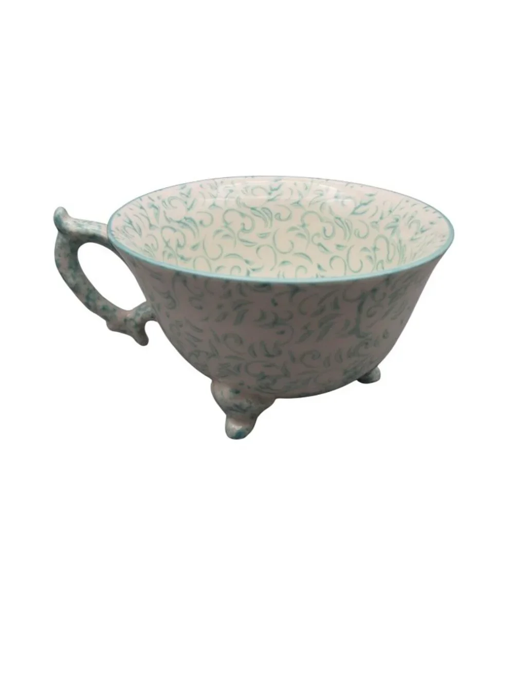 Anthropologie Attingham Collection Stoneware Footed Cup Handle Blue White Swirl